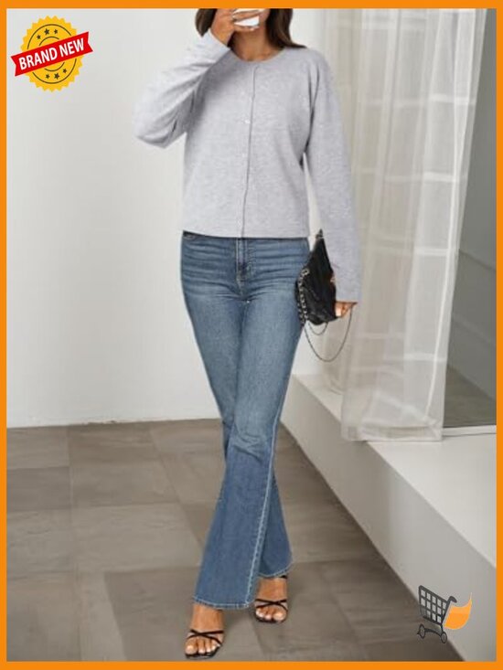 Cropped Cardigan Sweater Lightweight Bolero Shrug Button Down Long Sleeve - Picture 5 of 7